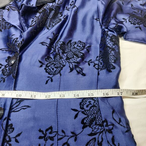 Vtg Positive Attitude Satin Velvet Burnout Floral Blazer Dress 10 Navy Blue - Picture 10 of 13
